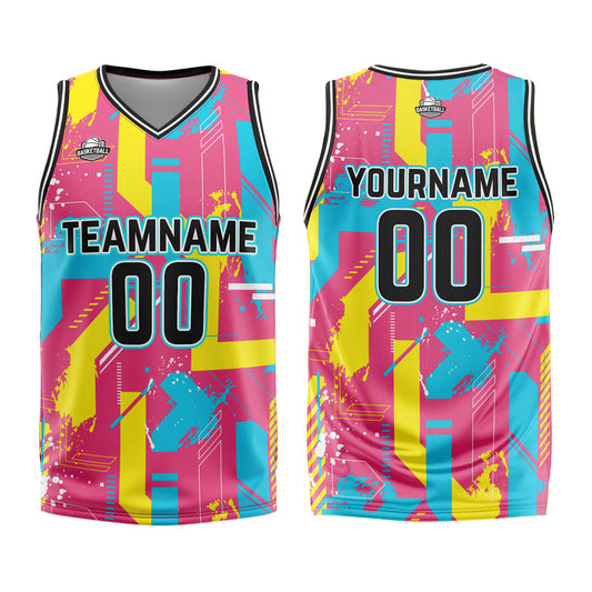 Benutzerdefinierter Rosa Gelb Basketball Jersey Uniform Anzug gedruckt Ihr Logo Name Nummer