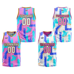 Benutzerdefinierte Rosa Blau Reversible Basketball Jersey Personalisierte Print Name Nummer Logo