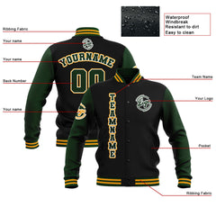 Benutzerdefiniert Schwarz Drak Grün Gelb Wasserdichte Varsity Jacken Personalisiert genäht Name Nummer Logo zu Letterman Jacken