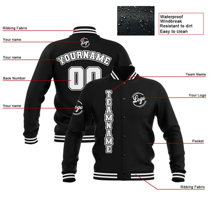 Benutzerdefiniert Schwarz Weiß Wasserdichte Varsity Jacken Personalisiert genäht Name Nummer Logo zu Letterman Jacken