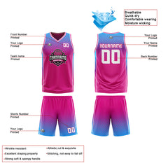 Benutzerdefinierte Reversible Basketball Jersey Personalisierte Print Name Nummer Logo Heiß Rosa -Blau