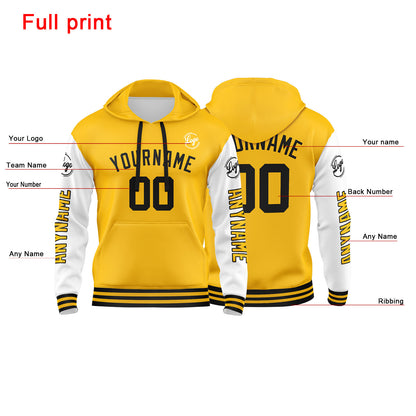 Benutzerdefinierter Gelb Weiß Hoodie für Mann, Frau, Mädchen, Junge. Drucken Sie Ihr Logo, Ihren Namen und Ihre Nummer
