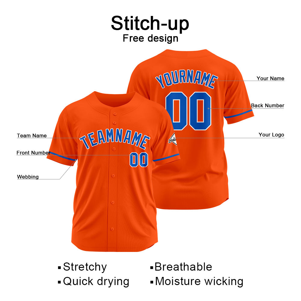 Benutzerdefinierte Authentisch Baseball-Trikot Orange-königlich