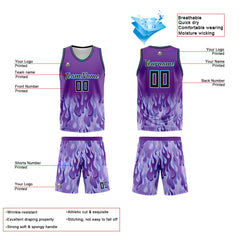 Benutzerdefinierter Basketball Jersey Uniform Anzug gedruckt Ihr Logo Name Nummer Lila Flamme