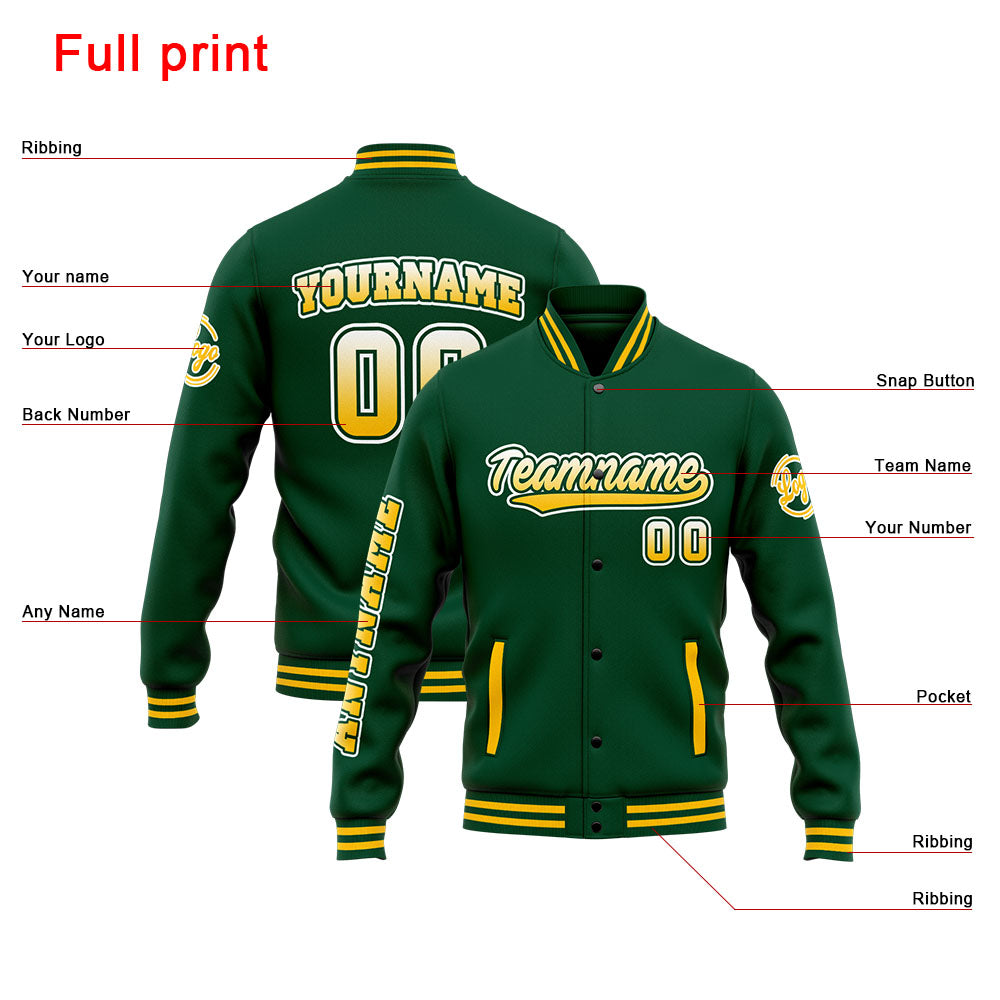 Benutzerdefinierte Varsity-Jacke. Letterman-Jacke für Männer, Frauen und Jugendliche Grün