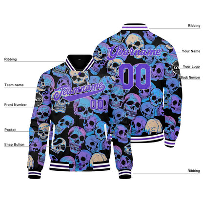 Benutzerdefinierte Blau Lila Varsity-Jacke. Letterman-Jacke für Männer, Frauen und Jugendliche