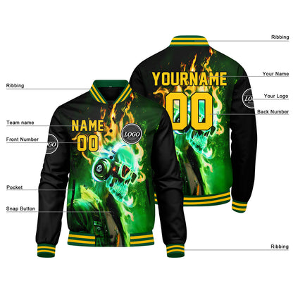 Benutzerdefinierte Verlauf Varsity-Jacke. Letterman-Jacke Grün Gelb