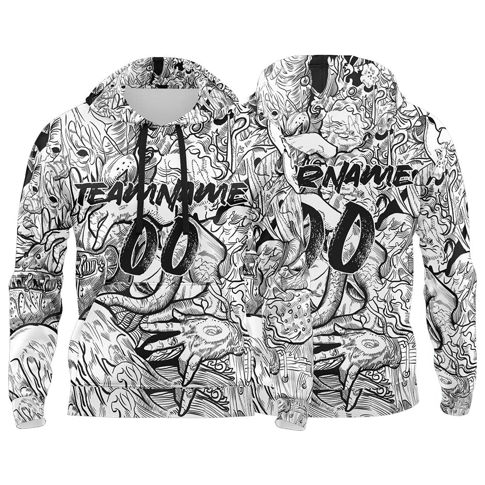 Benutzerdefinierter Sweatshirt-Hoodie für Mann, Frau, Mädchen, Junge. Drucken Sie Ihr Logo, Ihren Namen und Ihre Nummer Weiß