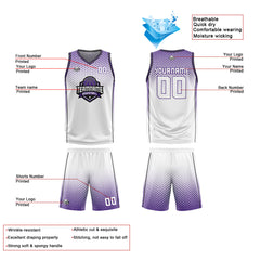 Benutzerdefinierte Weiß Lila Schwarz Reversible Basketball Jersey Personalisierte Print Name Nummer Logo