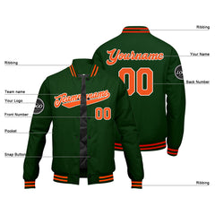 Benutzerdefinierte Verlauf Varsity-Jacke. Letterman-Jacke Dunkelgrün Orange