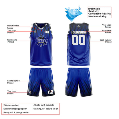 Benutzerdefinierte Blau Schwarz Weiß Reversible Basketball Jersey Personalisierte Print Name Nummer Logo