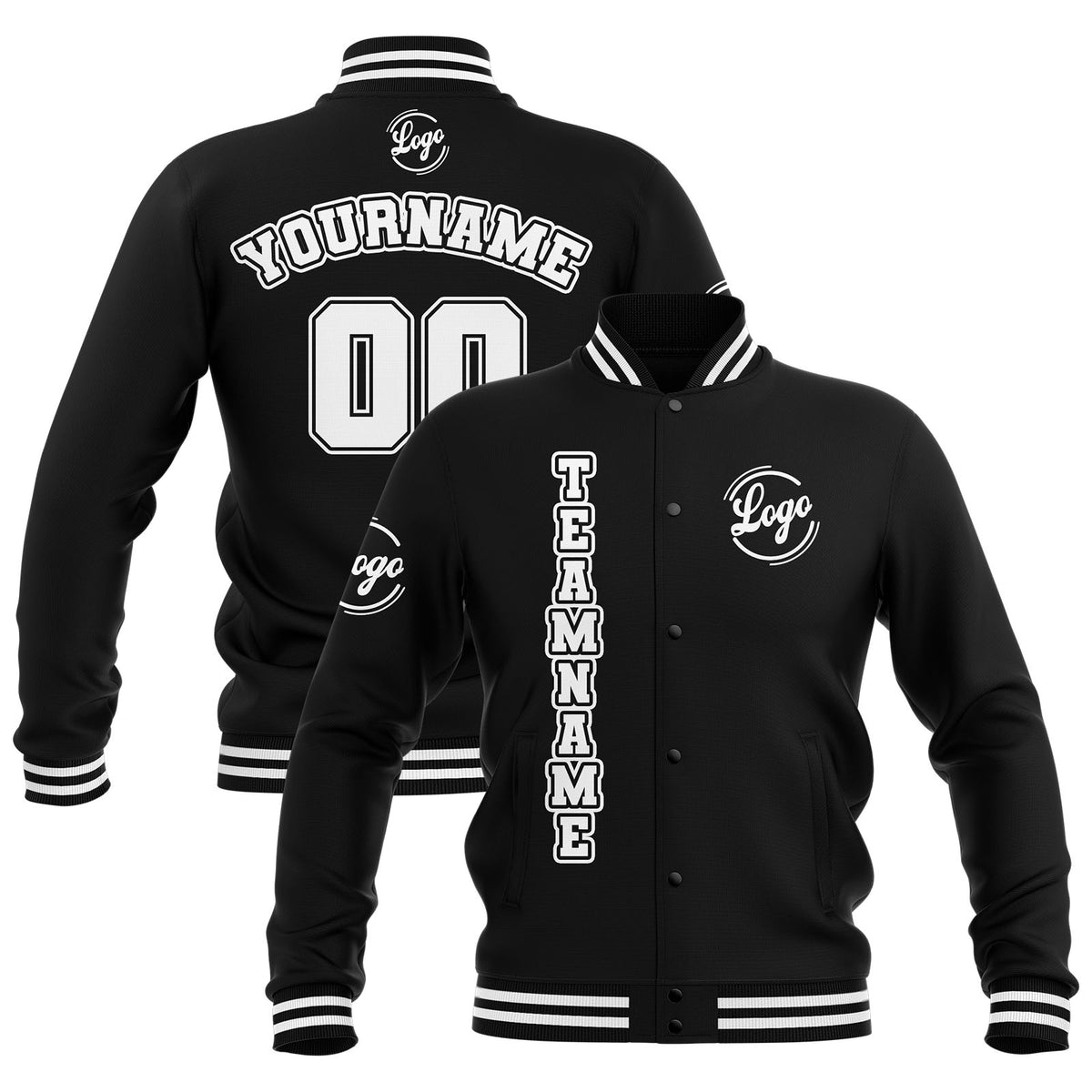 Benutzerdefiniert Schwarz Weiß Wasserdichte Varsity Jacken Personalisiert genäht Name Nummer Logo zu Letterman Jacken