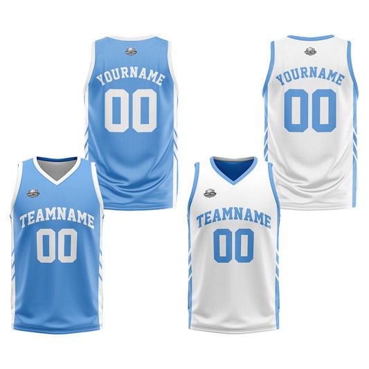 Benutzerdefinierte Reversible Basketball Jersey Personalisierte Print Name Nummer Logo Hellblau-weiß