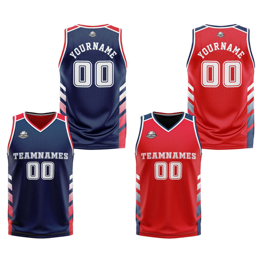 Benutzerdefinierte Marineblau  Rot Weiß Reversible Basketball Jersey Personalisierte Print Name Nummer Logo