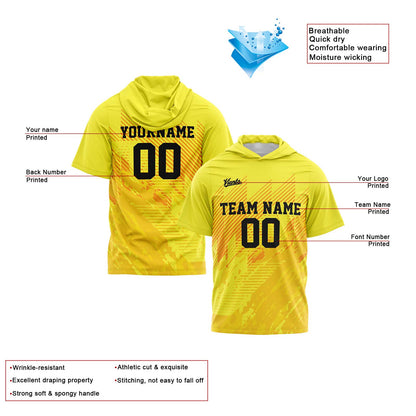 Benutzerdefinierte Gelb Kurzarm-Kapuzenpullover für Männer Frauen Hemden mit Kapuzen gedruckt Name Logo