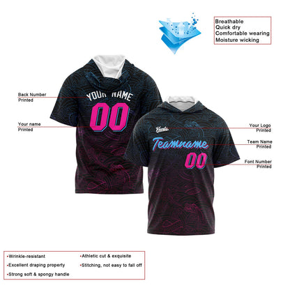 Benutzerdefinierte Schwarz Rosa Hellblau Kurzarm-Kapuzenpullover für Männer Frauen Hemden mit Kapuzen gedruckt Name Logo