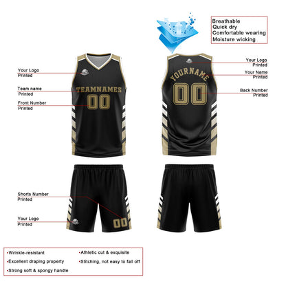 Benutzerdefinierte Schwarz Weiß Gold Reversible Basketball Jersey Personalisierte Print Name Nummer Logo