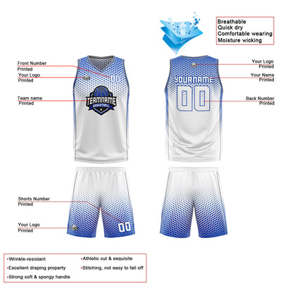 Benutzerdefinierte Weiß Blau Reversible Basketball Jersey Personalisierte Print Name Nummer Logo