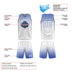 Benutzerdefinierte Weiß Blau Reversible Basketball Jersey Personalisierte Print Name Nummer Logo