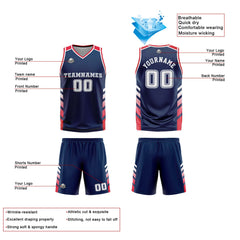 Benutzerdefinierte Marine Weiß Rot Reversible Basketball Jersey Personalisierte Print Name Nummer Logo