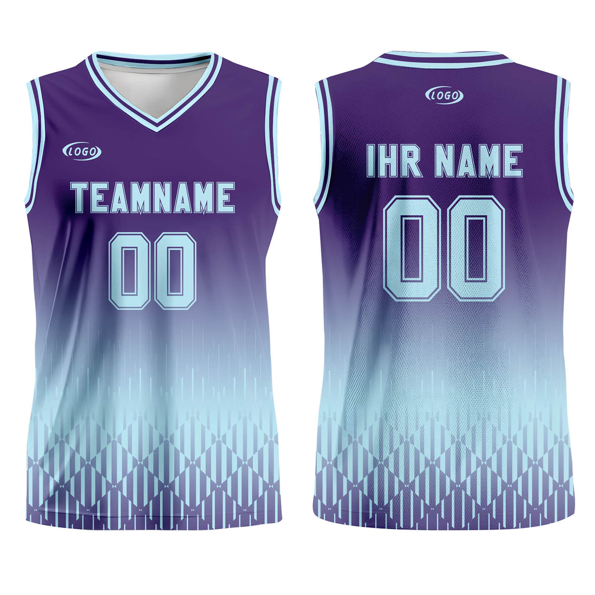 Benutzerdefinierter Lila Hellblau Farbverlauf Basketball Jersey Uniform Anzug gedruckt Ihr Logo Name Nummer