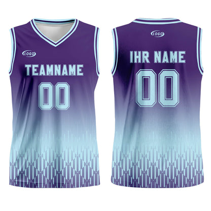 Benutzerdefinierter Lila Hellblau Farbverlauf Basketball Jersey Uniform Anzug gedruckt Ihr Logo Name Nummer