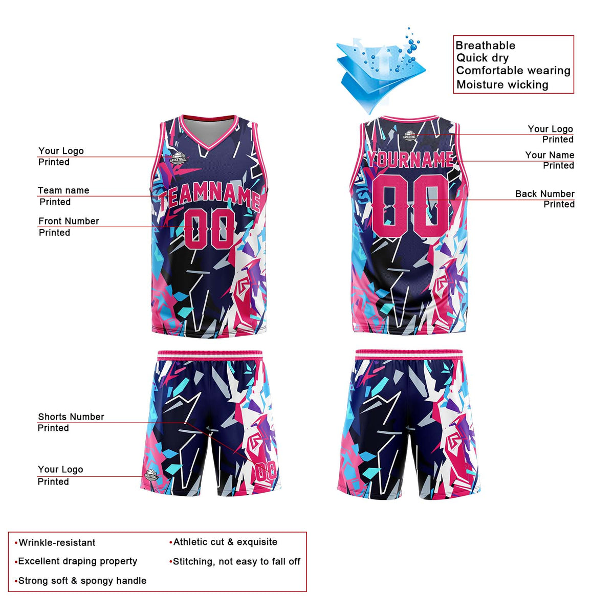 Benutzerdefinierter Rot Basketball Jersey Uniform Anzug gedruckt Ihr Logo Name Nummer