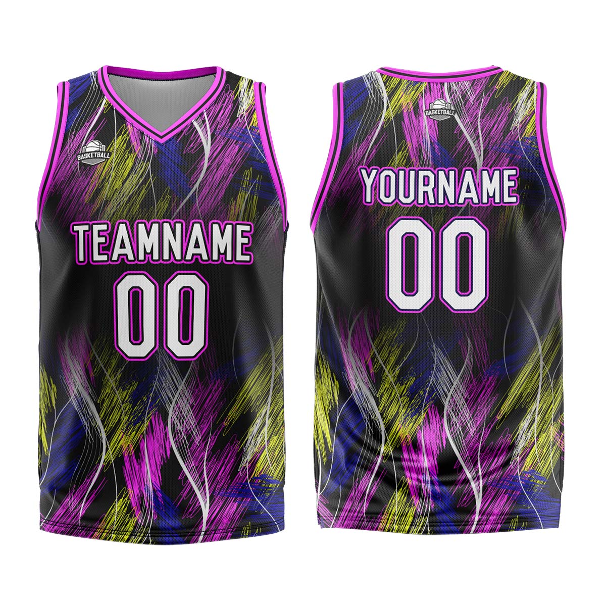 Benutzerdefinierter Schwarz Rosa Basketball Jersey Uniform Anzug gedruckt Ihr Logo Name Nummer