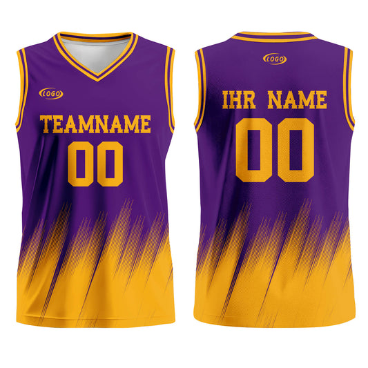 Benutzerdefinierter Lila Gelb Basketball Jersey Uniform Anzug gedruckt Ihr Logo Name Nummer