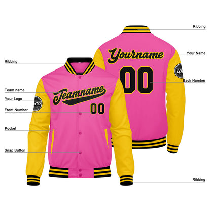 Benutzerdefinierte Verlauf Varsity-Jacke. Letterman-Jacke Rosa Gelb Schwarz