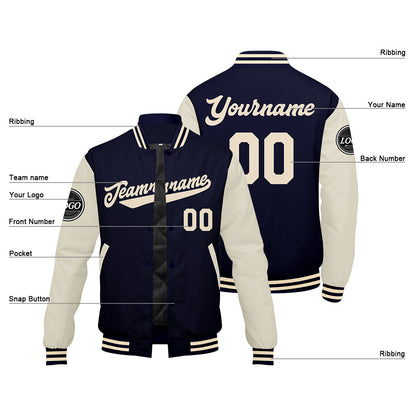 Benutzerdefinierte Verlauf Varsity-Jacke. Letterman-Jacke Marine Creme