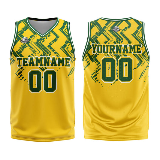 Benutzerdefinierter Gelb Grün Basketball Jersey Uniform Anzug gedruckt Ihr Logo Name Nummer