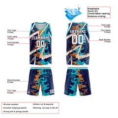 Benutzerdefinierte Reversible Basketball Jersey Personalisierte Print Name Nummer Logo Orange&Aqua