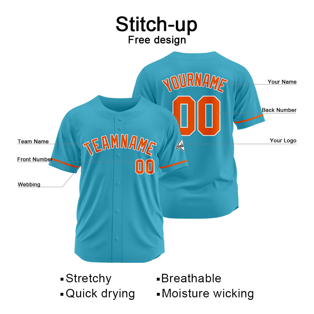 Benutzerdefinierte Authentisch Baseball-Trikot  Hellblau-Orange