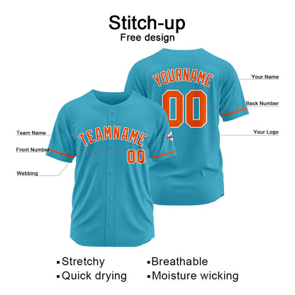 Benutzerdefinierte Authentisch Baseball-Trikot  Hellblau-Orange
