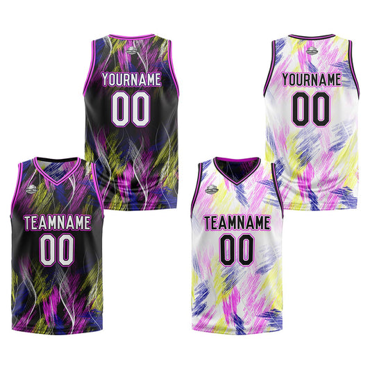 Benutzerdefinierte schwarz rosa Reversible Basketball Jersey Personalisierte Print Name Nummer Logo