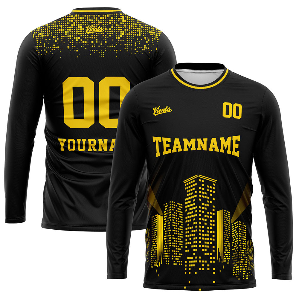 Kundenspezifisches Basketball Fußball Schießen langes T-Shirt für Erwachsene und Kinder Schwarz&Gold