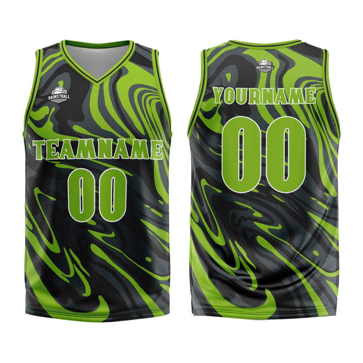 Benutzerdefinierter Grün Schwarz Basketball Jersey Uniform Anzug gedruckt Ihr Logo Name Nummer