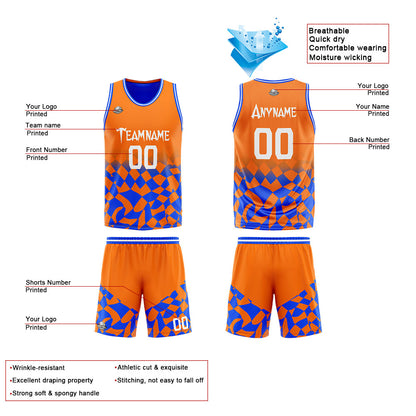 Benutzerdefinierte Reversible Basketball Jersey Personalisierte Print Name Nummer Logo Lattice-Orange&Royal