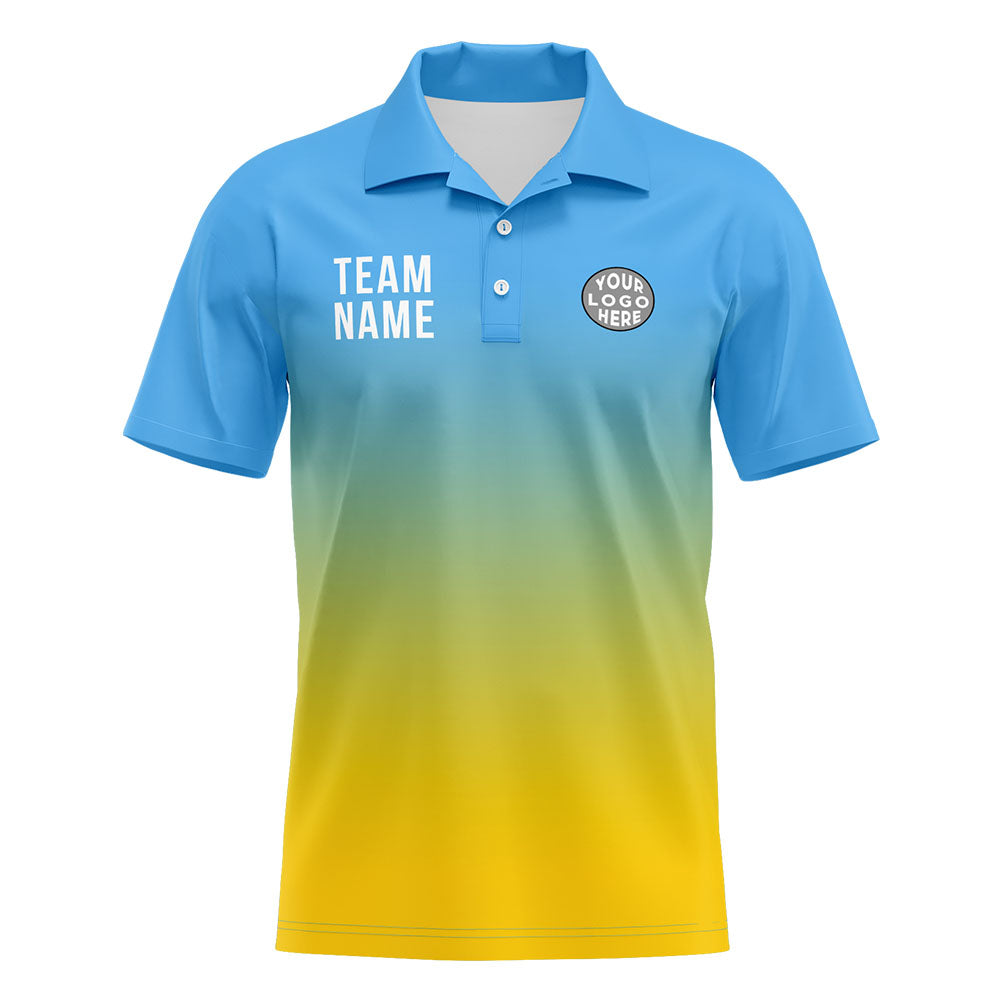 Benutzerdefinierte Hellblau Gelb Fußball Polo-Shirts Fügen Sie Ihr Einzigartiges hinzu Logo/Name/Nummer