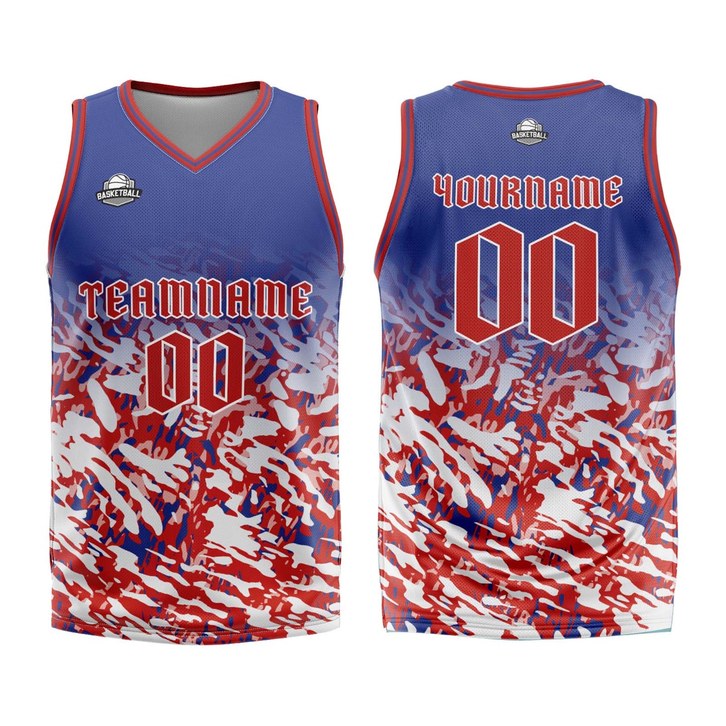 Benutzerdefinierter Blau Rot Weiß Basketball Jersey Uniform Anzug gedruckt Ihr Logo Name Nummer