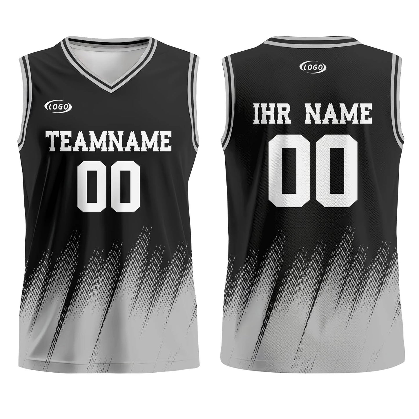 Benutzerdefinierter Schwarz Grau Weiß Basketball Jersey Uniform Anzug gedruckt Ihr Logo Name Nummer