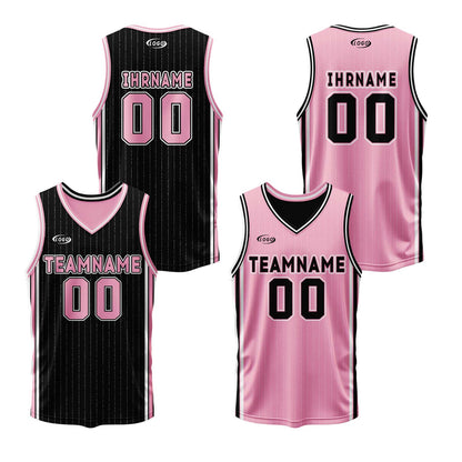 Benutzerdefinierte Schwarz Rosa Reversible Basketball Jersey Personalisierte Drucken Name Nummer Logo