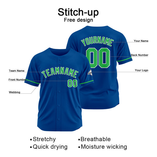 Benutzerdefinierte Authentisch Baseball-Trikot Royal-Grün