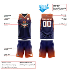 Benutzerdefinierte Marine Orange Weiß Reversible Basketball Jersey Personalisierte Print Name Nummer Logo