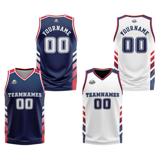 Benutzerdefinierte Marine Weiß Rot Reversible Basketball Jersey Personalisierte Print Name Nummer Logo