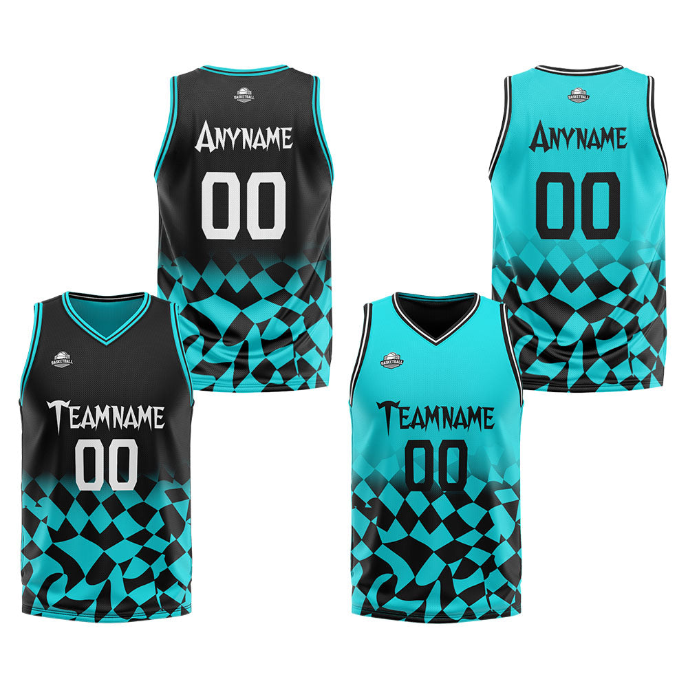 Benutzerdefinierte Reversible Basketball Jersey Personalisierte Print Name Nummer Logo Gitter-Schwarz&Teal