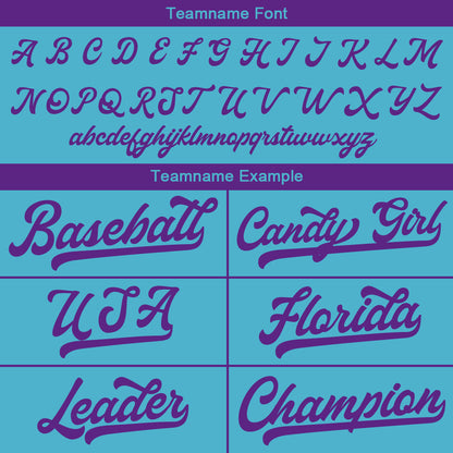 Benutzerdefinierte Authentisch Baseball-Trikot Hellblau- Lila