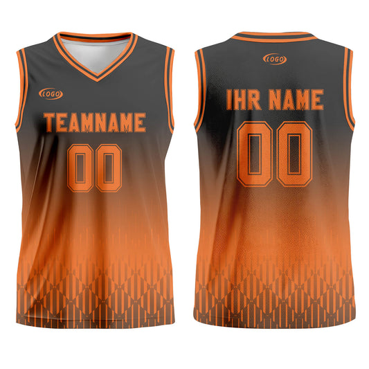Benutzerdefinierter Grau Orange Farbverlauf Basketball Jersey Uniform Anzug gedruckt Ihr Logo Name Nummer