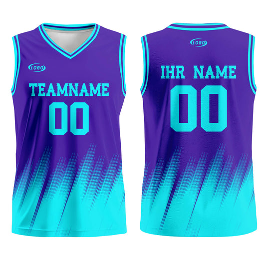 Benutzerdefinierter Lila Hellblau Basketball Jersey Uniform Anzug gedruckt Ihr Logo Name Nummer